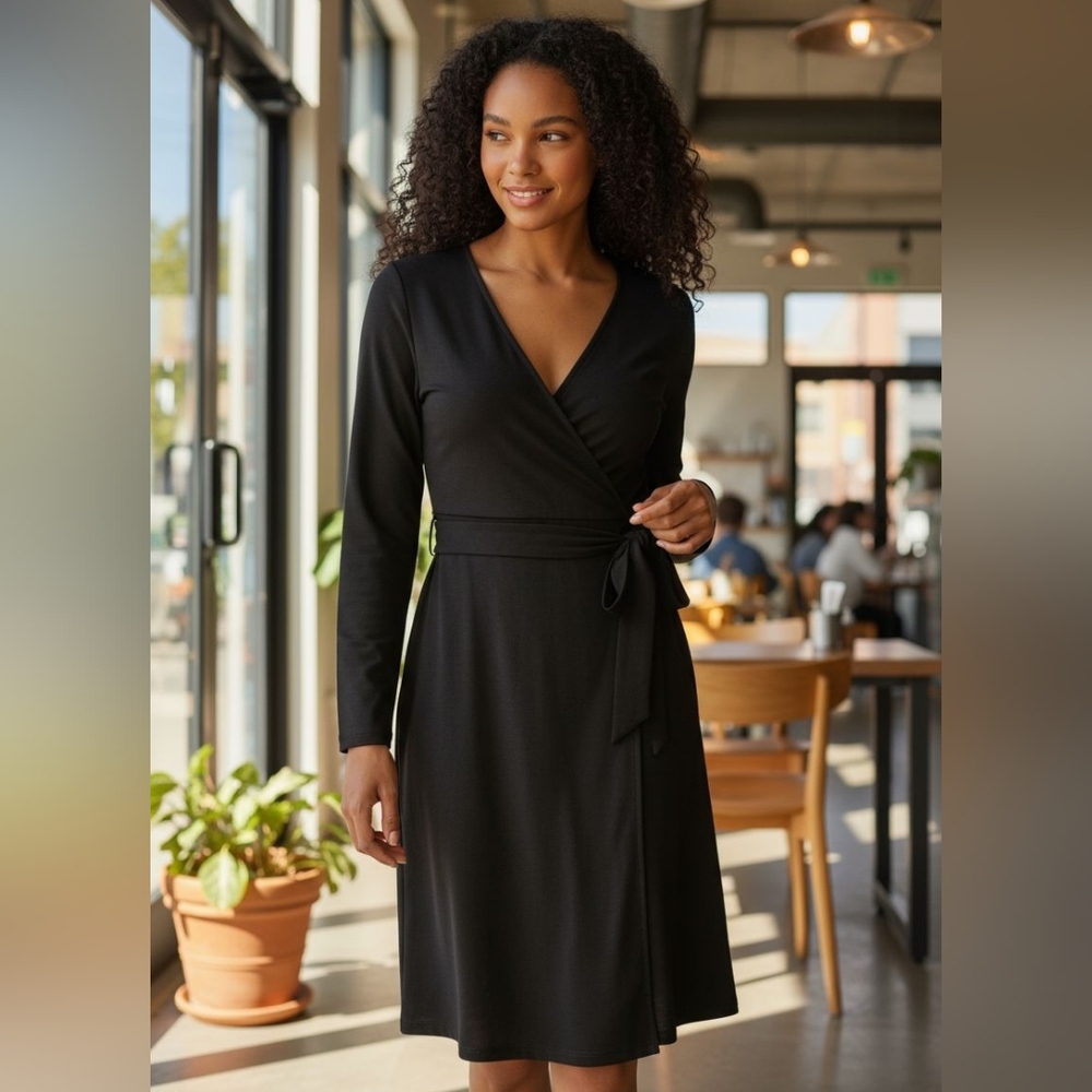 Alfani Black Long Sleeve Wrap Dress - MP